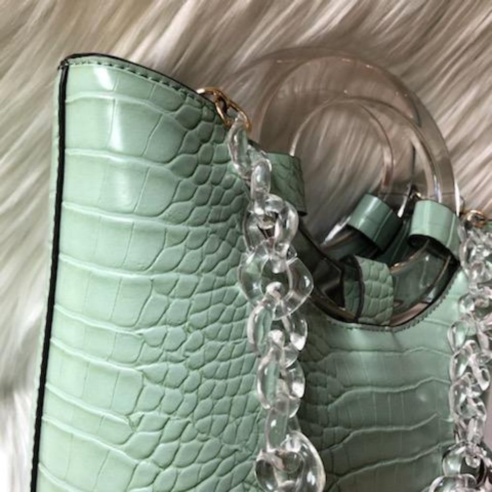 INC Mint Green Faux Crocodile Embossed Bucket Bag - Picture 6 of 9